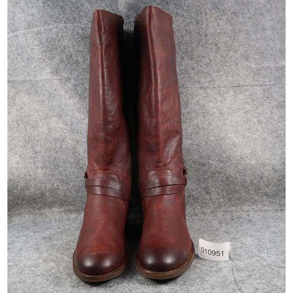 Frye Boots Womens 7.5 Tall Melissa Belted Leather Brown Riding Knee High Zip - Picture 3 of 16